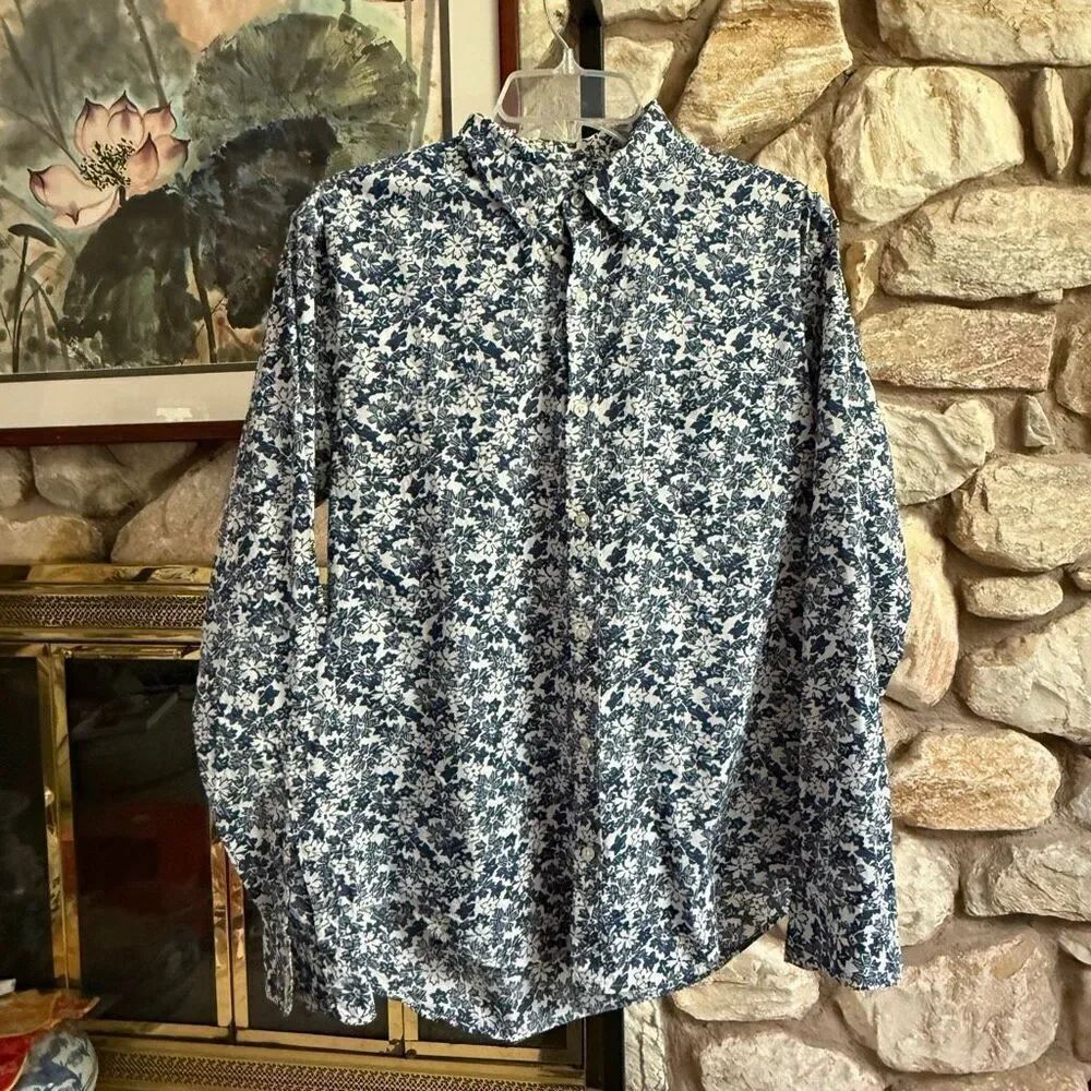 Bonobos 100% cotton slim fit blue and white floral shirt size L *missing collar